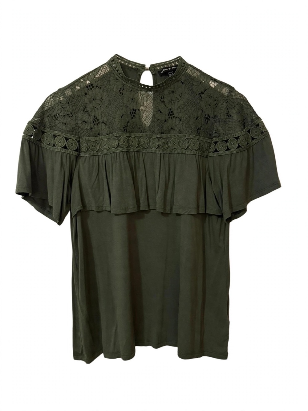 Olive Lace Ruffle Blouse